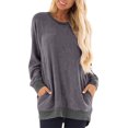 thumbnail image 2 of CEHVOM Femmes Été Casual Manches Longues Chemisier Col Rond Tops Solides T-Shirt Dégagement, 2 of 7