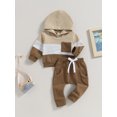 thumbnail image 3 of Faithtur Toddler Boy Autumn Clothes Contrast Color Long Sleeve Hoodies Solid Color Pants 2Pcs Outfit, 3 of 9