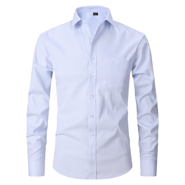 TIMIFIS White Men's Business Shirts Formal Casual Solid Turndown Collar Dress Shirt Regular Long Sleeve Blouse Shirt