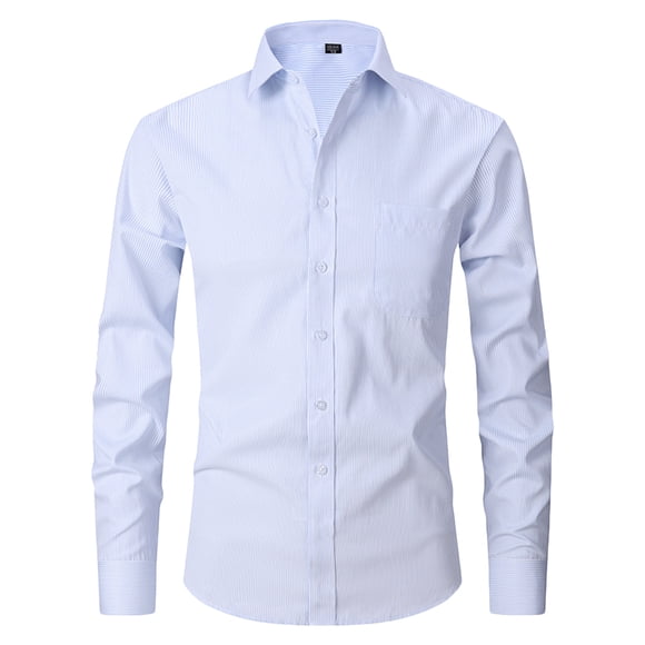 TIMIFIS White Men's Business Shirts Formal Casual Solid Turndown Collar Dress Shirt Regular Long Sleeve Blouse Shirt