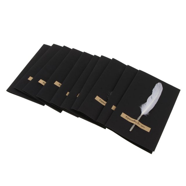 simhoa 10pcs Handmade Feather Greeting Thank You Cards Wedding Birthday - White