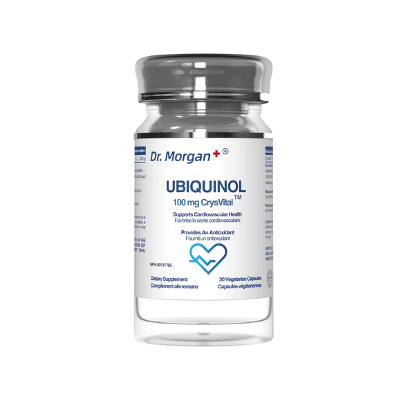 Dr. Morgan Ubiquinol 100mg CrysVital | CoQ10 Supplement from Natural Fermentation | Supports Heart & Cellular Health | 30 Capsules | Made in Canada