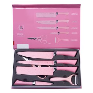 Couleur 6 Set de couteau en acier inoxydable Kit de cuisine pratique avec poignée ergonomique pour la coupe rose