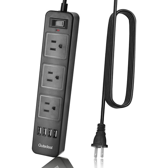 LAICAIW 2 Prong Power Strip, USB Power Strip with 9.8ft Extension Long Cord, 3-Outlet Surge Protector with 4 USB Charging Ports for Smartphone, Black, 2 Pronged