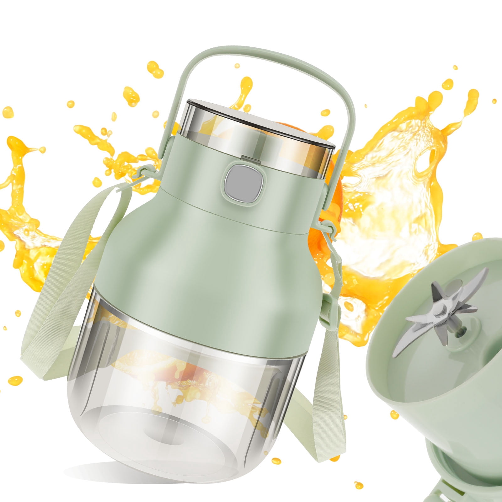 Grusce Portable Blender Personal Blender with Straw and Shoulder Strap 1 L USB Type-C Rechargeable Plastic Blender 1300mAh Personal Mixer 10 Blades Fruit Juice Blender BPA Free Personal Juicer