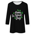 thumbnail image 4 of Meichang St Patricks Day Hauts pour Femmes Trèfle Porte-Bonheur à Quatre Feuilles T-Shirts à Imprimé Trèfle Manches 3/4 Hauts Irlandais St Patricks Day T-Shirts Col Rond Blouses, 4 of 4