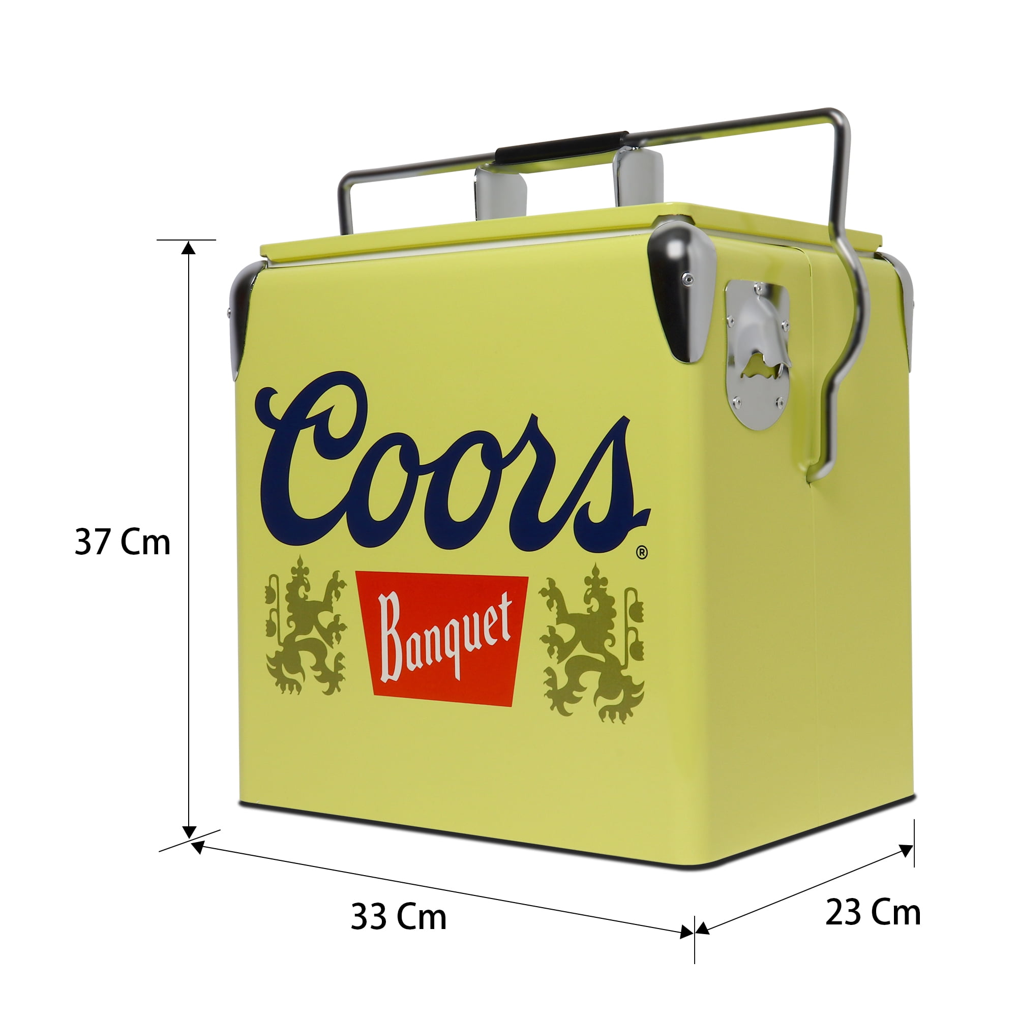 Coors Banquet 14-Quart Retro Ice Chest Cooler with Bottle Opener, 13L, Yellow/Silver