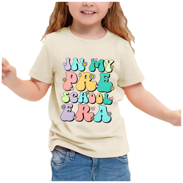 TZEWGL Cartoon Pencil Letter Print Short Sleeve Crewneck Basic Tees For Newborn Top For Girls Boys size 10-11T