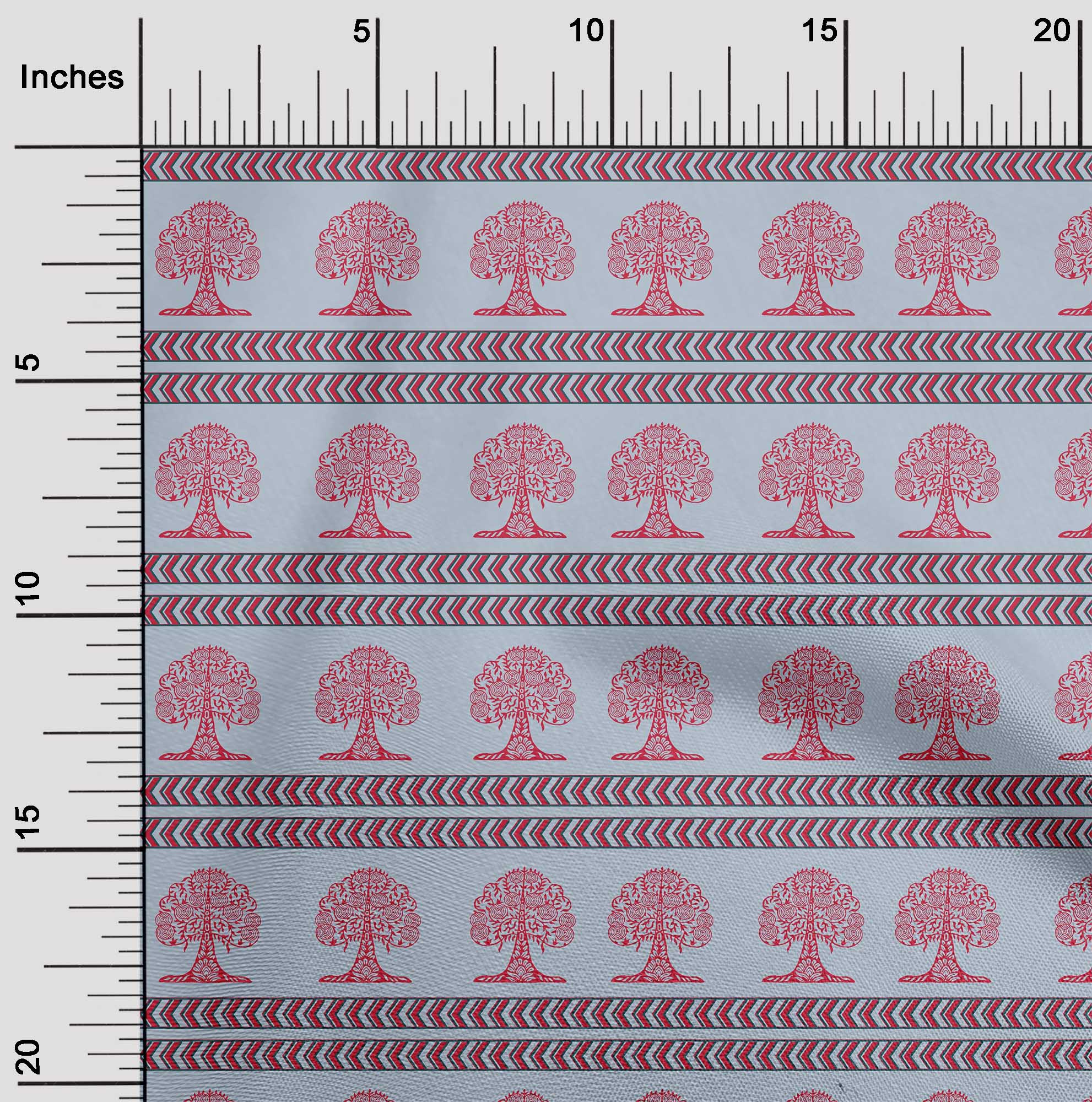 oneOone Silk Tabby Fabric Arrow & Tree Block Printed Fabric 1 Yard 42 Inch Wide