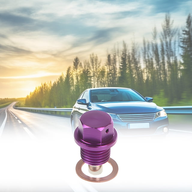 Magnetic Oil Drain Plug M12x1.25 Aluminum Alloy with Strong Magnet for Engine Oil Pan Transmission Fluid Change Silver Purple Car Modification Performance Auto Parts with Gasket 1.18 inch