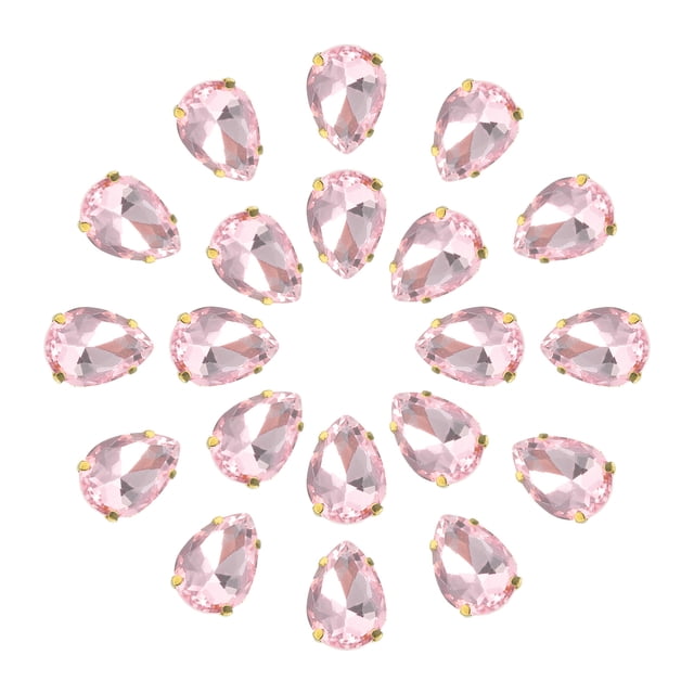 Unique Bargains 20Pack Teardrop Sew on Rhinestone - 18x13mm Glass Teardrop Crystal Rhinestones in Gold Prong Setting (Pink)