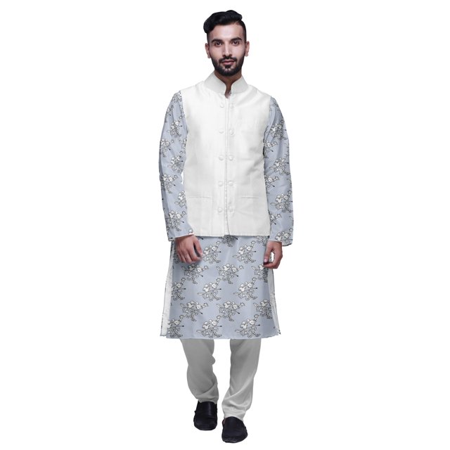Atasi Ensemble Kurta Pyjama Ethnique Classique à Manches Longues Imprimé pour Hommes Tenue Décontractée