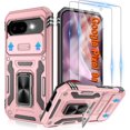 thumbnail image 1 of KOMI for Google Pixel 9A Case with [2 Pack] HD Screen Protector + Slide Camera Cover, 360° Rotation Ring Kickstand [Military Grade] Shockproof Protective Phone Cover for Pixel 9A Rose Gold, 1 of 5