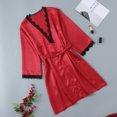 thumbnail image 2 of Ketyyh-chn99 sous-Vêtements Culottes pour Femmes Nouvelles Femmes Satin Mode Dentelle Patchwork Pyjamas Vêtements de Nuit Peignoir Manches Longues Rouge,G, 2 of 5