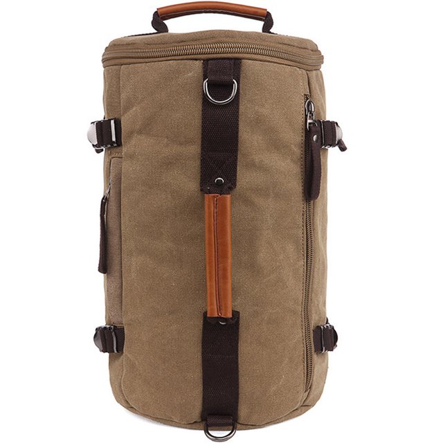 Coofit Travel Backpack Fashion Retro Unisex Cylinder Canvas Duffel Bag Outdoor Rucksack Shoulder Handbag Backpack