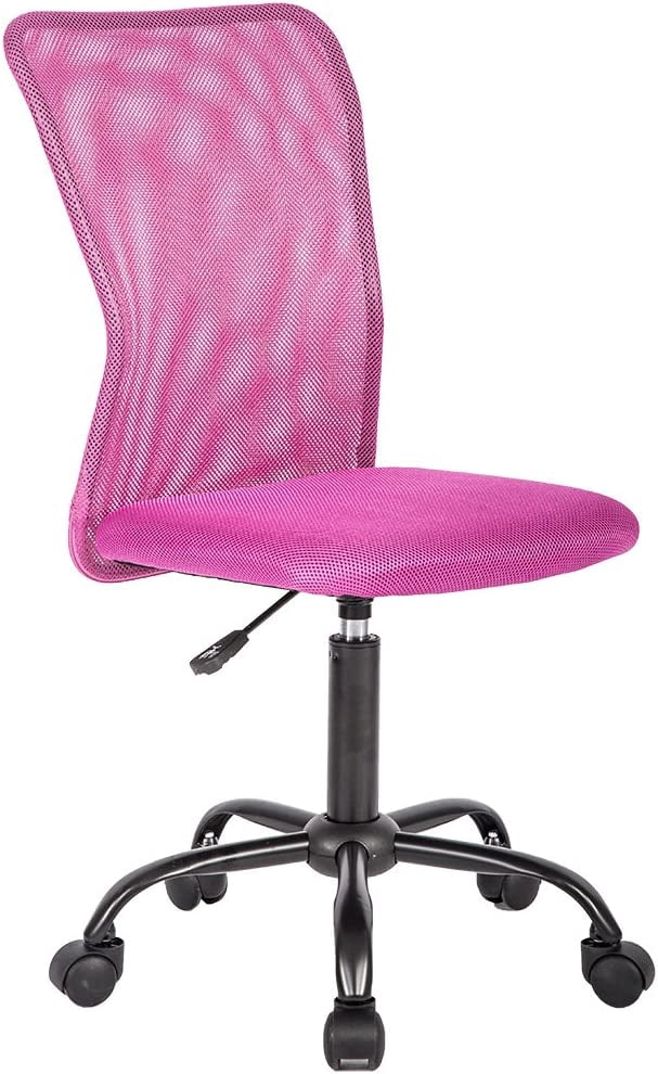 BestOffice Ergonomic Office Chair Mesh Armless Back Support Modern Executive Rolling, Lumbar Support, Pink