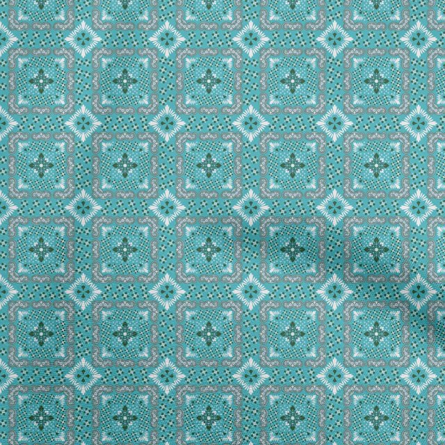 oneOone Cotton Cambric Teal Green Fabric Asian Block Sewing Craft Projects Fabric Prints By Yard 56 Inch Wide