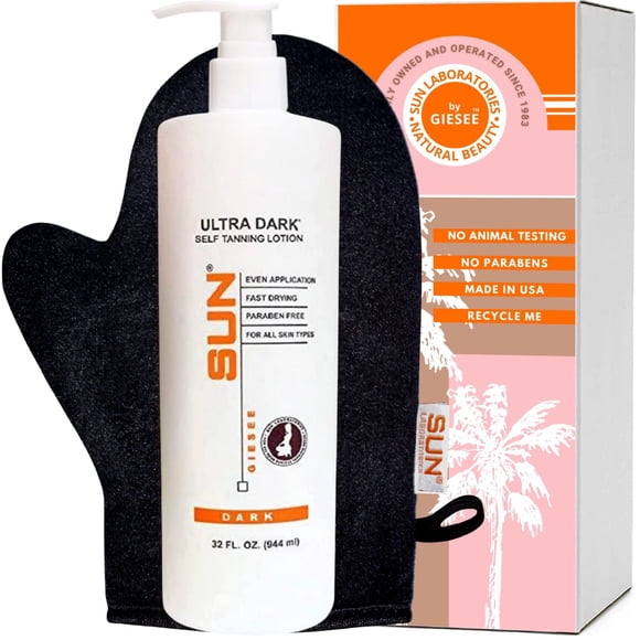 Sun Laboratoreis By Giesee Lotion Autobronzante Ultra Foncée 32 oz avec Mitaine de Bronzage - Autobronzant Extra Foncé, Lotion Autobronzante, Bronzant Sans Soleil, Autobronzant de Voyage, Nature