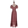 thumbnail image 2 of Women Renaissance Peasant Maiden Boho Inspired Cap Sleeve Lace Trim Maxi Dress, Pink, Small, 2 of 5