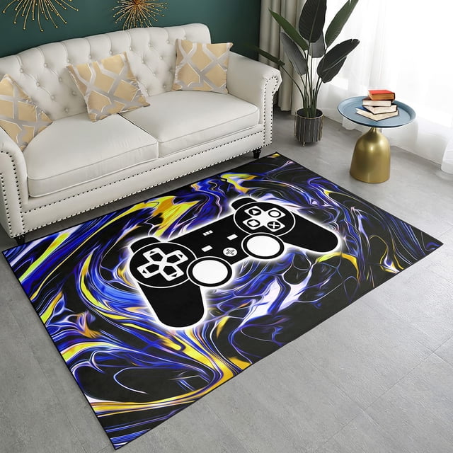 Gaming Carpet Square Rugs 3D Gamer Area Rug for Boys Room Gamepad Controller Door pad for Bedroom Living Room Floor Mats, Colorful 100*150cm