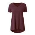thumbnail image 5 of CEHVOM Mode Femme Grande Taille Imprimé Col en V Manches Courtes T-shirt Long Blouse, 5 of 5