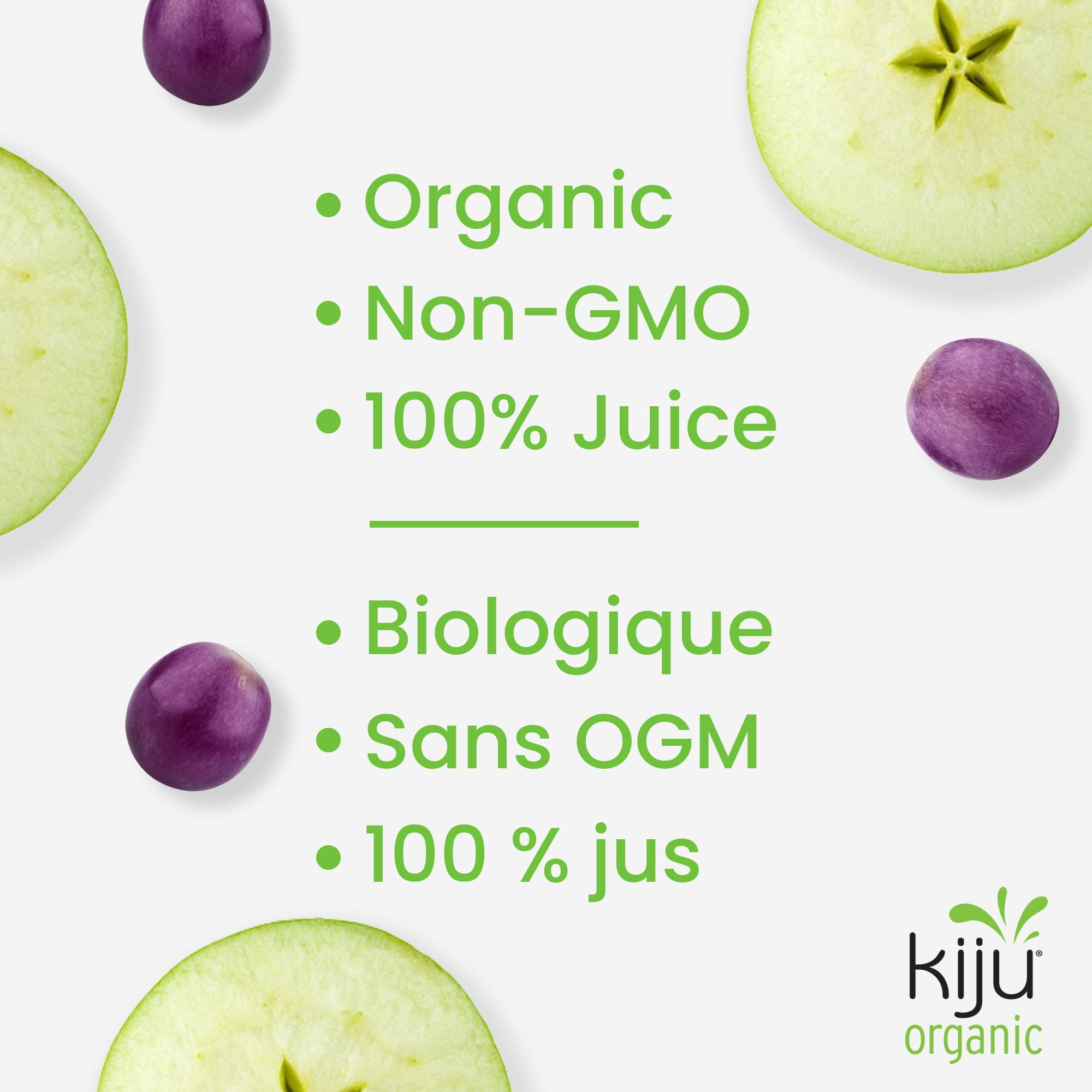 Kiju Boîtes de Jus de Fruits Biologiques Pomme Raisin 4X200ML