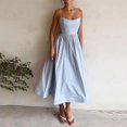 thumbnail image 1 of RBCKVXZ Robe Corset pour Femmes à Bretelles Spaghetti Bustier Robes Midi Unies Fluides Ourlet Plissé Décolleté Plongeant Robe de Soirée Bleu P, 1 of 6