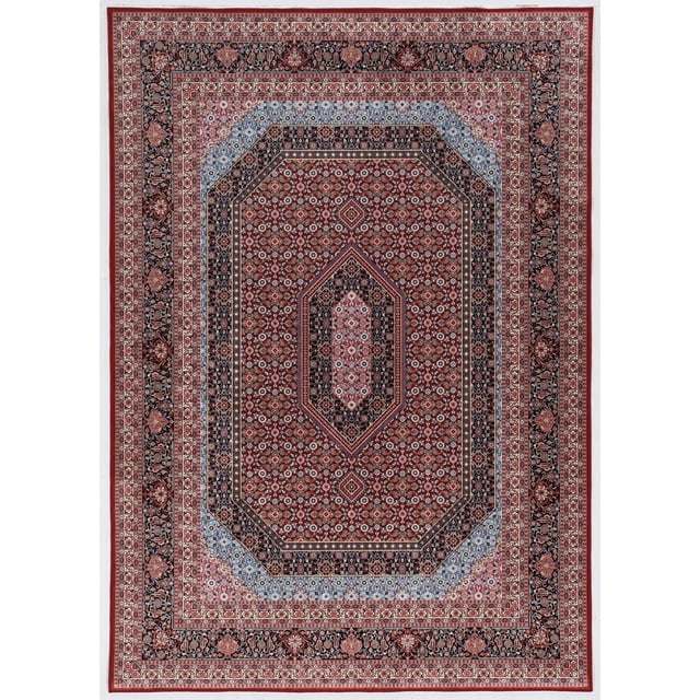 Tapis d'Accent Emerald Duluth Navy & Teal 3 Pieds3 Pouces x 5 Pieds à Poil Ras en polyester, Mettant en Valeur un Motif floral et Géométrique Traditionnel en Bleu Marine, Sarcelle et Rouge, Centré par un Médaillon Octogonal et Encadré de Multiples Bordures Décoratives, avec Bords Dentelés et envers en Feutre avec Poignées en Caoutchouc pour la Stabilité, Convient aux Petites Pièces et aux Zones à Fort Passage.