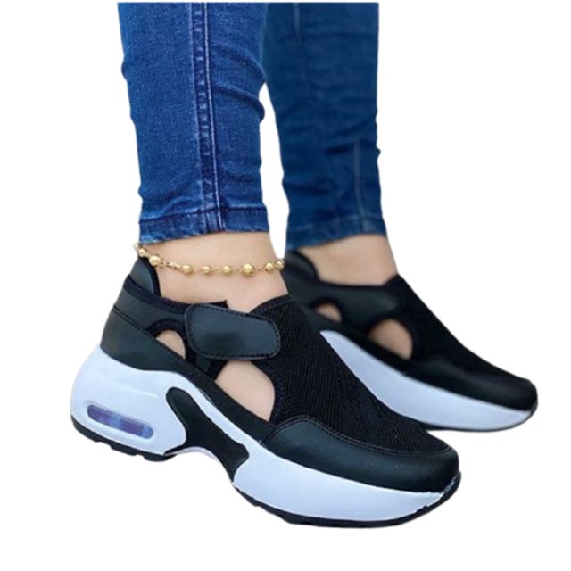 Chaussures de Mode pour Femmes Semelle Coussin d'Air Volant Tissées à Scratch Dessus en Maille Ajourée