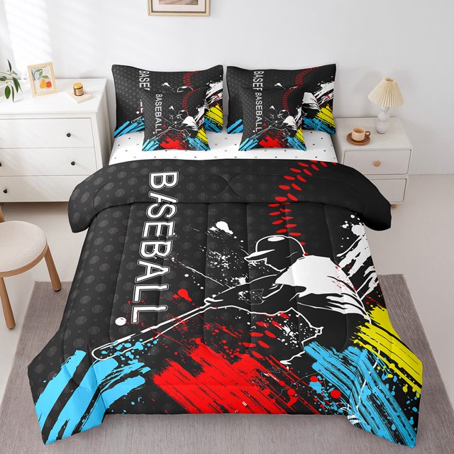 YST 7-Piece Baseball Comforter Set, Tie Dye, Queen Size Bed in a Bag