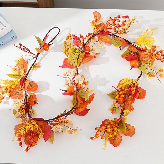 Dvkptbk Plastic Simulation Pumpkin Rattan Faux Pumpkin Rattan Halloween Pains Decoration Pinecone Maple Leaf Pumpkin Rattan Christmas Holiday Hanging Decoration