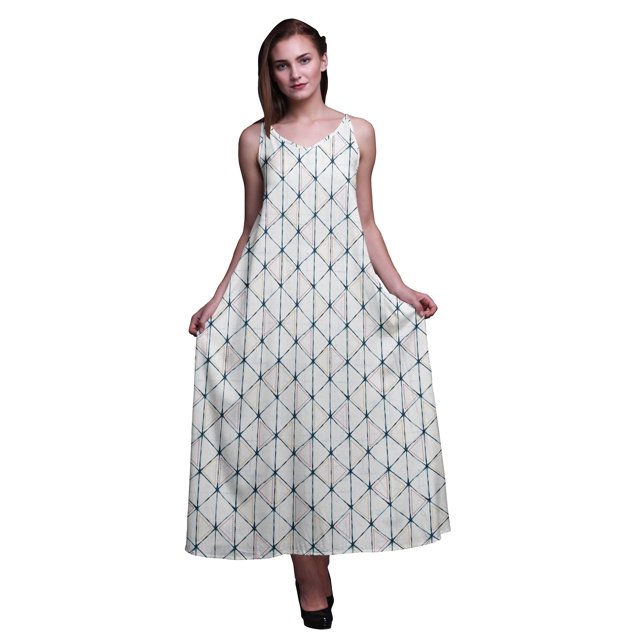 Bimba Robe Longue Sans Manches à Bretelles Spaghetti Imprimée en Rayonne Shibori pour Femmes - TG