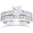 thumbnail image 1 of 1 Carat Diamond Engagement Ring Matching Wedding Band Prong Set 14K White Gold, 1 of 3