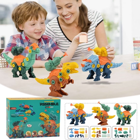 RYRDWP Clearance Ensemble de Blocs de Construction Dinosaures pour Enfants à Écrous (Lot de 3) – Jouet Éducatif d'Assemblage à Serrer Soi-Même avec Fonction de Lancement pour l'Apprentissage STIM