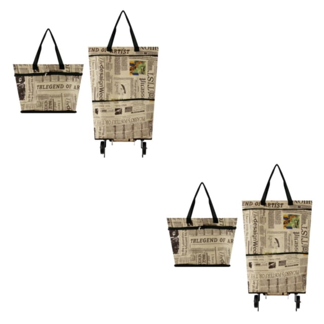 Ruiboury Foldable Shopping Trolley Bag Multifunctional And Fashionable Wide Application English newspaper 2Set