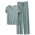thumbnail image 2 of Weiqiqre Ensemble de Pyjama en Satin pour Femmes Pyjamas Rafraîchissants Ensembles d'Été Assortis Manches Courtes Ensemble de Détente Femmes, 2 of 3