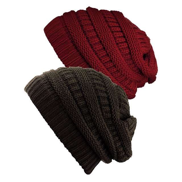 Tuque Tricotée pour Femmes (Lot de 2) - Bourgogne/brun