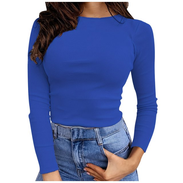 Women's Long Sleeve Ribbed T Shirt: Slim Fit, Pure Color, Stretchy Fabric, Easy Care