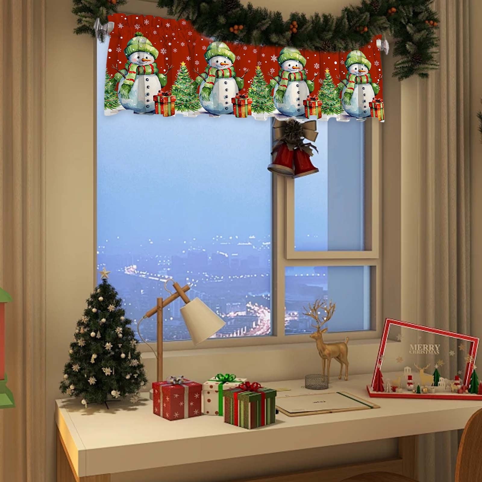 Chmadoxn Essential For Christmas 137x45cm/53.9x17.7inches The Exquisite Christmas Style Window Drapery Festive Decorations Making The Window Wear The Coat Of Christmas Polyester Curtain