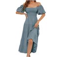 thumbnail image 2 of Robes pour Femmes 2024 Été Surdimensionnée Unie Taille Haute Manches Bouffantes Robe à Taille Enveloppée Rabais de 50 % Liquidation!, 2 of 5