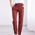 thumbnail image 1 of RKSTN Womens Pants Woman Solid Color Cotton And Linen Drawstring Elastic Waist Long Straight Pants Soft Loose Straight Leg Hiking Pants, 1 of 4