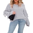 thumbnail image 3 of Women Plus Size Sweater  Casual Solid Color Long Sleeve  Neck Fringe Knit Pullover, 3 of 6