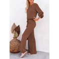 thumbnail image 3 of ORUYROP Ensemble de Pull 2 Pcs pour Femmes Haut Court à Manches Longues et Pantalon Large, 3 of 5