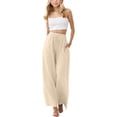 thumbnail image 1 of MIASHUI Girls Summer Loose Pants Solid Color Flower Wide Leg Beach Pants,Beige,4-5 Years, 1 of 6