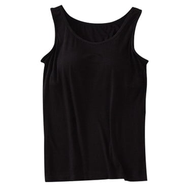 2025 Débardeurs pour Femmes avec un Nouveau Jour Haut avec Soutien-Gorge Intégré 2025 Hauts pour Femmes Entraînement Été Décontracté Col Rond Haut Respirant Femmes Camisole Sans Manches Grande Taille1975 Crop Top Coton Rembourré Entraînement