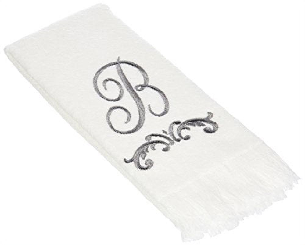 Avanti Linens - Monogram Embroided Fingertip Towel, 100% Cotton Bathroom Decor, E-Scroll, White/Pewter