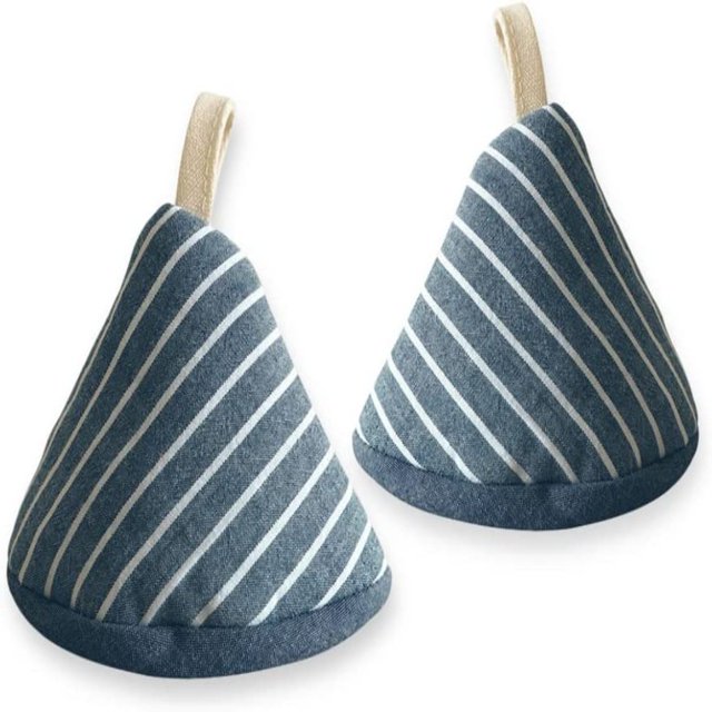 Mini Four Mitaines Porte-Pot de Cuisson Pinces Triangle Poignée en Coton Résistant à la Chaleur pour Batterie de Cuisine (2 Pack Beige)