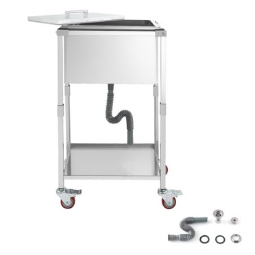 KFFKFF Rolling Ice Chest Cooler Cart, 22"L x 16"W x 38"H Stainless Steel Cooling Bin on Wheels, 32.8 Quart Outdoor Stand Up Cooler Trolley with Shelf, for Patio Backyard Party Bar Cold Drinks