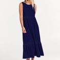 thumbnail image 4 of AherBiu Robes d'Été pour Femmes Décontractées Amples Sans Manches Robe Midi avec Poches Confortables à Volants Robes Soleil, 4 of 5