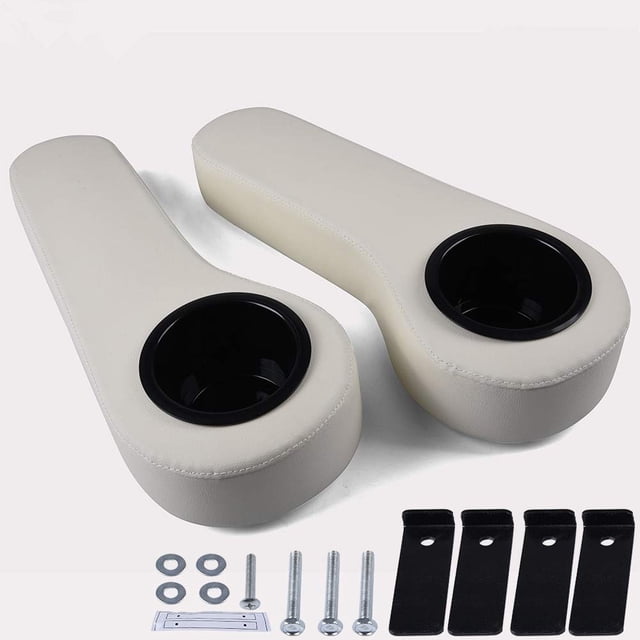 PIT66 Universal Golf Cart Rear Seat Arm Rest Cushion with Cup Holder, Compatible with EZGO, Club Car, Yamaha and Other Golf Cart Models, Off White, 2Pcs